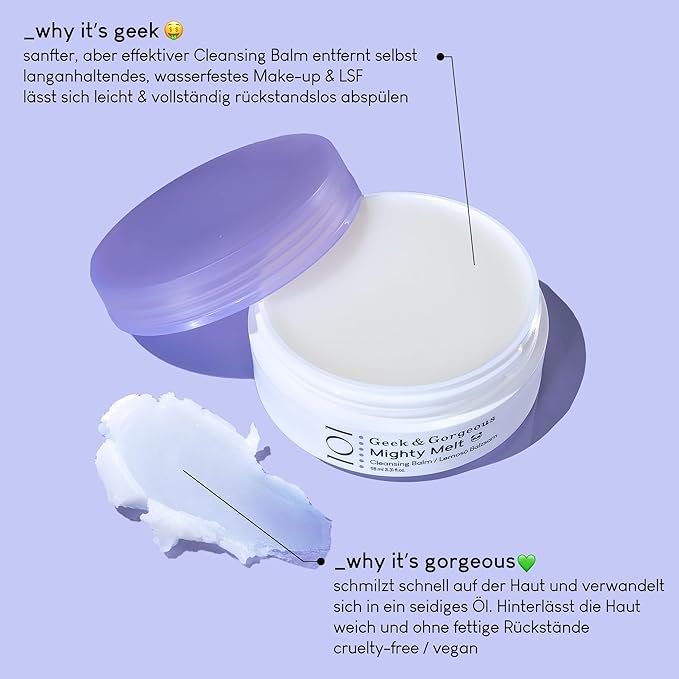 Geek & Gorgeous Mighty Melt cleansing balm - removes waterproof makeup & sunscreen, gentle for all skin types, 100ml