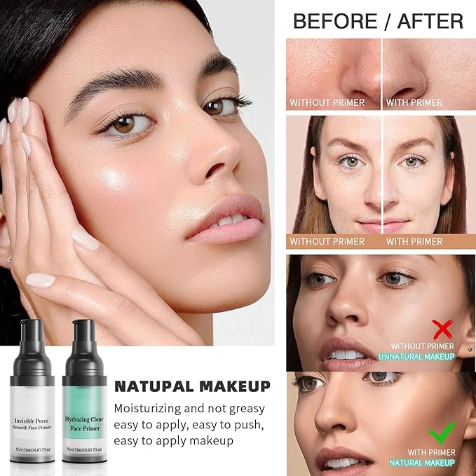 2Pcs Poreless Smoothing Face Primer & Hydrating Face Primer,Restoring Makeup Primer For Flawless,Smooth Skin & Long-Lasting Makeup,Fills In Pores & Fine Lines,Vegan & Cruelty-free