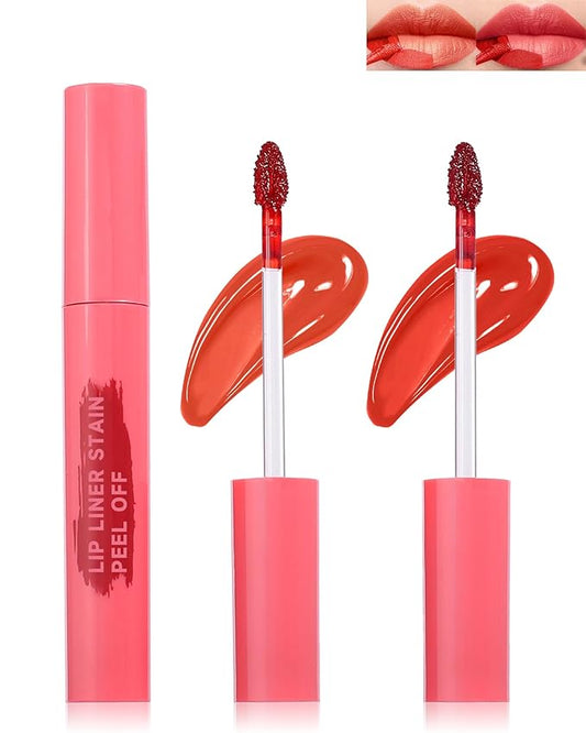 Peel Off Lip Liner Stain Set, 2Pcs Waterproof Lip Tattoo Peel Off Lip Tint Stain, Long Lasting Transfer-Proof Non Stick, Matte Finish High Pigmented Color Peel & Reveal Lipliners Makeup for Women-1+2