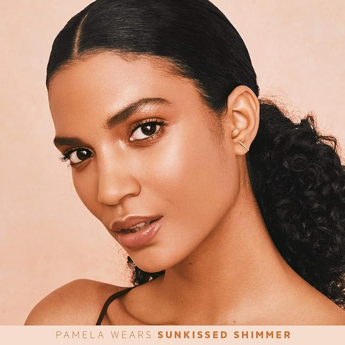 FLOWER Beauty By Drew Barrymore Shimmer & Strobe Highlighting Palette - Glowing Bronzer Powder Kit For Face - Blendable Coverage - Skintones - 3 Enhancing Colors - Strobe Brush Included (Sunkissed Shimmer)