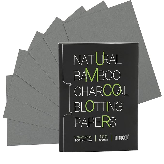 100 Count Natural Bamboo Charcoal Blotting Papers Organic Facial Oil Absorbing Sheets for Oily Skin Care Daily Oil Control Linen Tissues (100 PCS/PK, 1 PK)