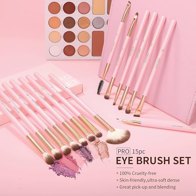 Docolor 15Pcs Eye Makeup Brushes Set + 48 Colors BOOM Eeyshadow Palette Pigmented Matte Shimmer Metallic Blendable Soft Cream Powder Makeup Eye Shadow Palettes
