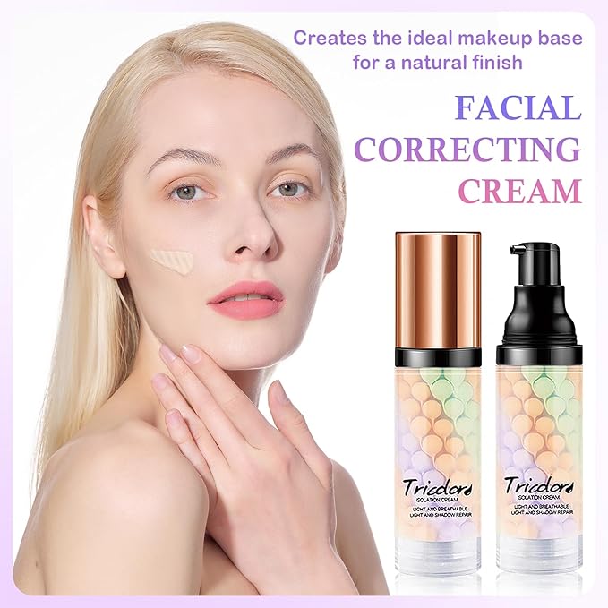2PCS One Step Color Corrector,Moisturizing Primer for Face Before Makeup,Oil Control Primer Face Makeup,Skin Tone Correcting Makeup Primer Isolation Cream with 2 Makeup Sponges