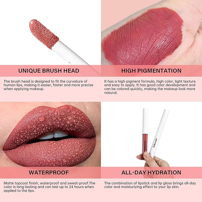 Long Lasting Moisturizing Lip Gloss Set,High Pigmented Lip Stain Hydrating Liquid Lipstick Lip Balm,Waterproof Smooth Shiny Matte Glossy Finish Lip Makeup Kits(#11-Dusty Rose, Pack of 2)