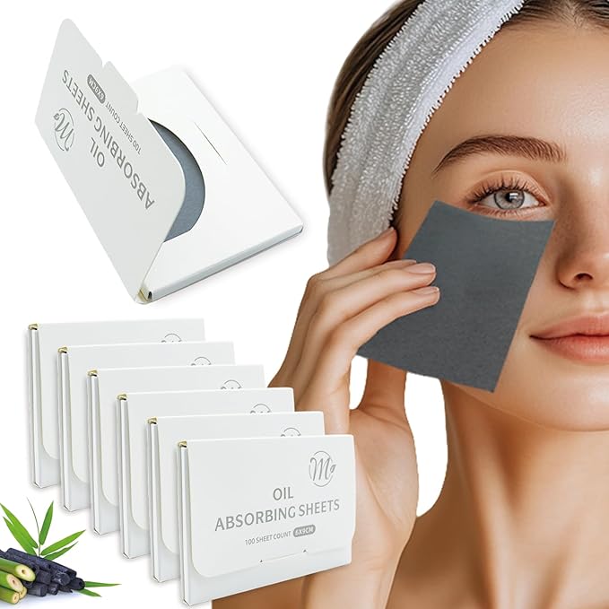 Bamboo Charcoal Oil Blotting Sheets 600 Counts – Makeup Friendly & Portable Facial Blotting Paper for Oily Skin | Natural Oil Absorbing, Travel-Size Pack (Gift-Ready)