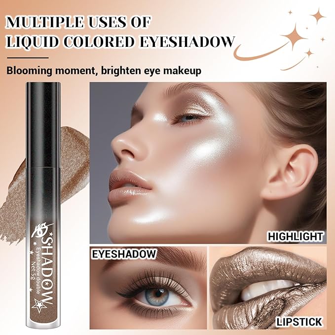 2 Pcs Glitter Mascara & Shimmer Liquid Eyeshadow Set, Long Lasting Waterproof, Shiny Diamond Eye Makeup for Party Dazzling Looks, Metallic Eye Shadow Lipstick Makeup #Set5(White+Mocha Brown)