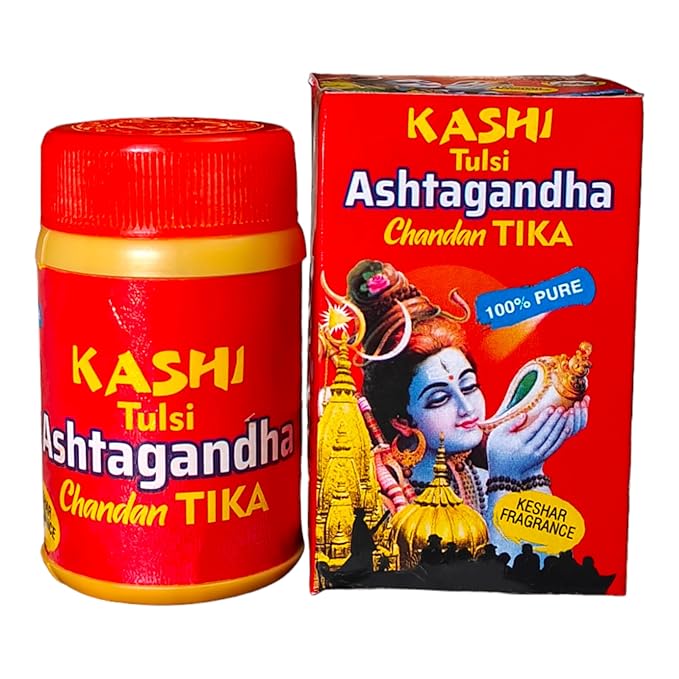 Ashtagandha Chandan Tika Powdered Tika Pooja Tilak Powder, 60g, Yellow, 2.12 Ounce (Pack of 1)