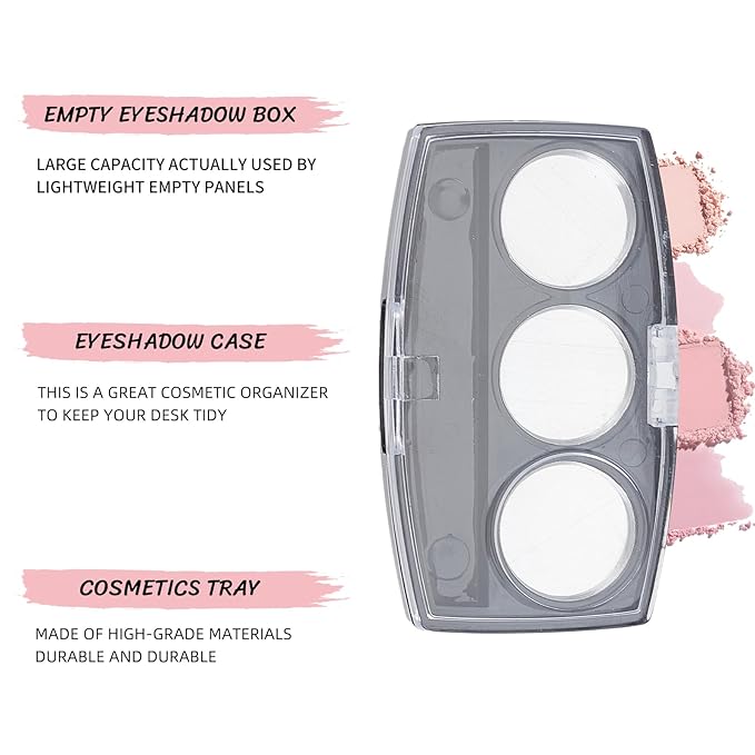 NICENEEDED 10 Pcs Blush Pallet Makeup, Empty Eyeshadow Pans Containers, DIY Eye Shadow Pigment Holder Case Refillable Makeup Storage Box Tricolor Blush Palette for Women