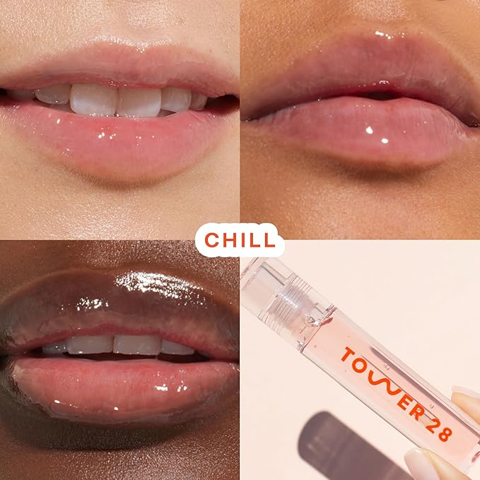 Tower 28 ShineOn Lip Jelly, CHILL, Non-Sticky, Hydrating Vegan Lip Gloss in Clear, Moisturizing Apricot and Raspberry Seed Oil, Clean, Cruelty Free