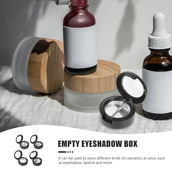 Mobestech Eyeshadow Pallets 4Pcs 3Grid Empty Makeup Eyeshadow Boxes Round Balms Storage Case Travel Containers Empty Cosmetics Makeup Sample Containers for Women Black Eyeshadow