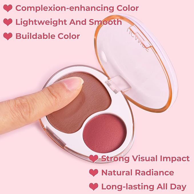 UCANBE Cream Dual Blush for Cheeks: Lightweight Highly Pigmented Blush - Smooth Natural Blush Palette - Long-lasting All-Day Face Makeup Blush(05#Crepe)