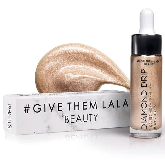 Diamond Drip Liquid Highlighter By Give Them Lala- Highly Pigmented Shimmer Highlighter For Face & Chest- Illuminator Drops For Diamond Sparkle- Glow Drops For Dewy Foundation, Cruelty-Free -(Is It Real)