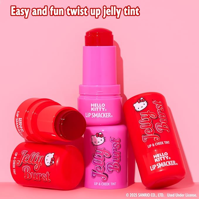 Lip Smacker Hello Kitty So Jelly Lip & Cheek Tint, Moisturizing Sheer & Buildable Color, Fun Bouncy Jelly Texture, Sweet Apple Flavor - Apple