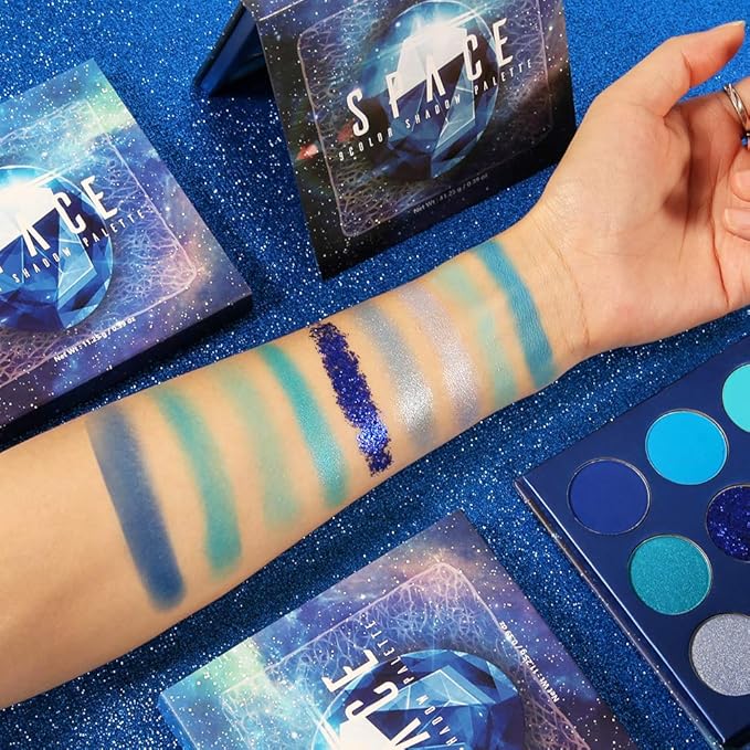 docolor 10Pcs Eye Makeup Brushes Skull Printed Eyeshadow Makeup Brush Set and Blue Eyeshadow Palette 9 Colors Gemstone Shadow Palette Highly Pigmented Mattes Shimmers Long-Lasting Makeup Palette