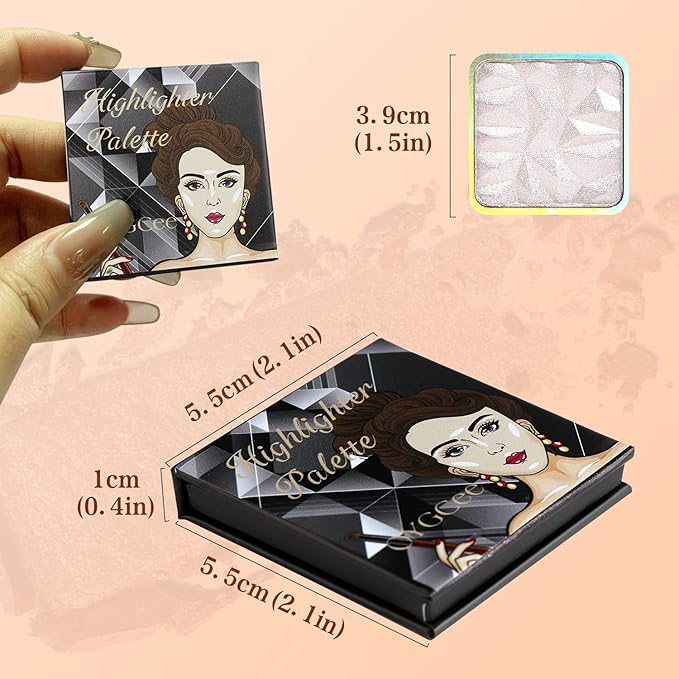Highlighter Makeup Palette White Silver,Glitter Highlight Contouring Pallets,Highly Pigmented Face Glow Illuminator Highlighters Pallet,Contour Palettes For Cheek Pale Skin,Suit For All Skin Tones