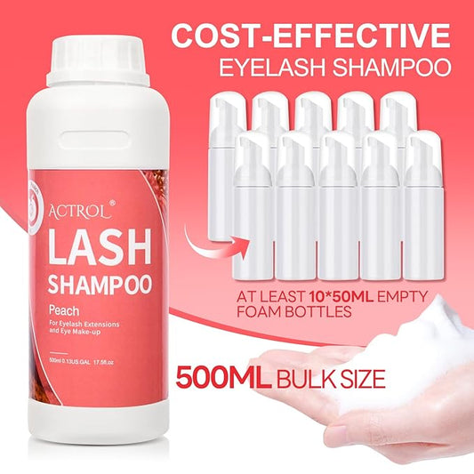 Lash Extension Cleanser Peach 500ml Eyelash Shampoo Lash Wash Shampoo Lash Cleanser Foam with Salon and Home Care