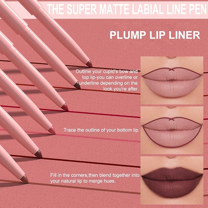 evpct Plum Matte Creamy Retractable Lip Liner Pencils for Shaping & Sculpting Lips, Lip Pencils for Women Long Lasting Waterproof Rich Lip Colors Liner Crayon Lipstick delineador de labios 06