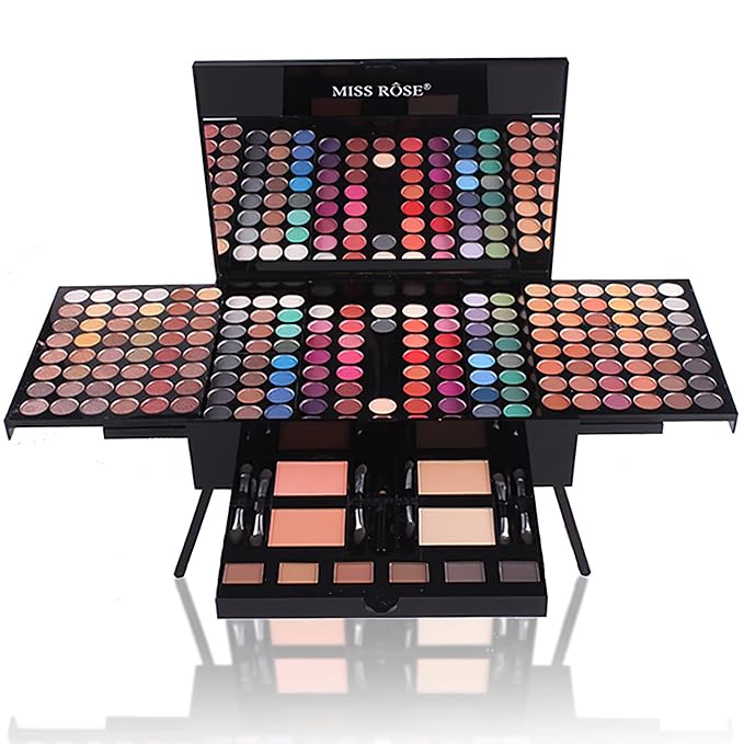 190 Colors Cosmetic Make up Piano Box Set,Combination with Eyeshadow /Facial Blusher /Eyebrow Powder /Eyeliner Pencil /Mirror,All-in-1 Makeup Gift Set (Color A)