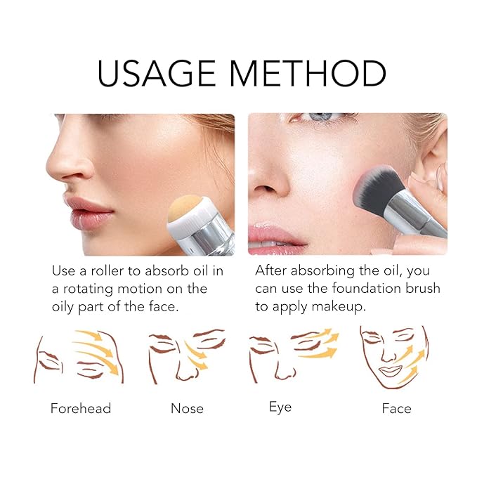 Oil absorbing Volcanic Roller, Reusable Portable Oily Skin Control Roller, Results Remove Excess Shine Rolling Stone with Brush for Oily Skin Care Oil Blotting Sheets