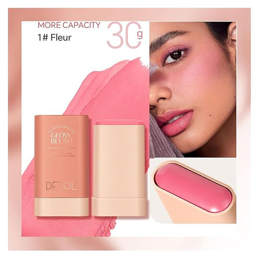 Blush Stick for Cheeks and Lips, On-the-Go Glow Blush, Hydrating Solid Cheek Tint, Multi-use Blush Makeup Stick, Tinted Moisture Sticks, Beautiful Natural Shades (01#Fleur)