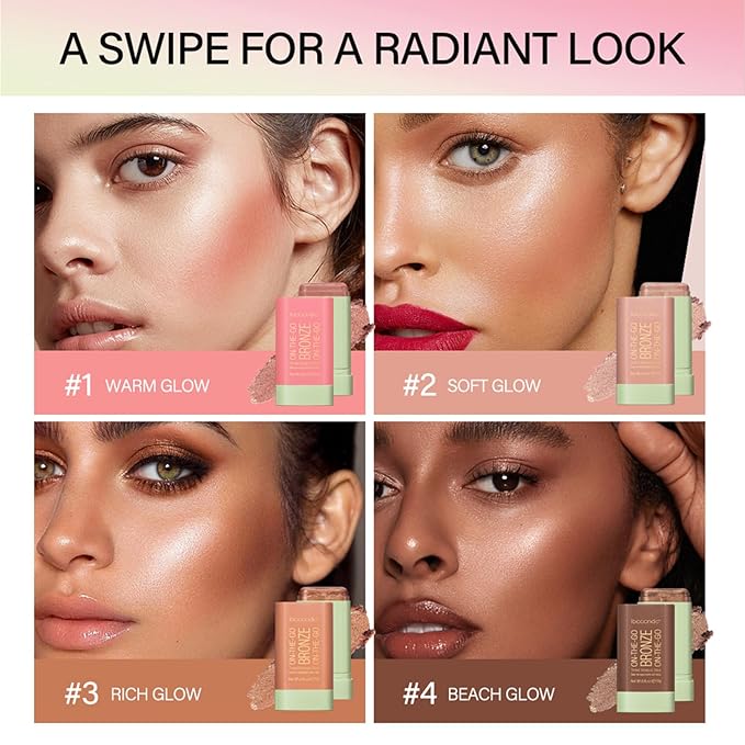 Cream Contour Stick, Face Cream Bronzer Makeup Stick Shimmer Highlighters Body Stick Blendable Long Lasting Highlighter Stick Silky Smooth Formula (2#, Soft Glow)