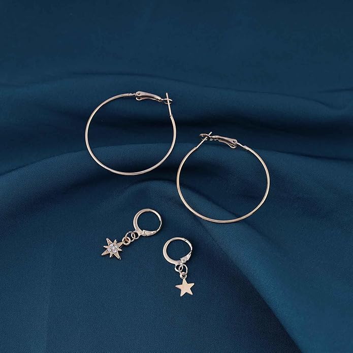 Vintage Exaggerated Circle Dangle Earrings Crystal Star Hoop Earrings Gold Hollow Large Hoop Earrings Circle Star Drop Earrings Jewelry for Women