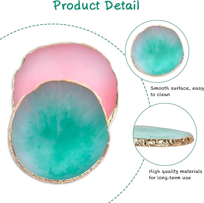 2 pcs Nail Polish palettes Resin Nail Art Palette Golden Edge Gel Nail Polish Holder Nail Tray,Makeup Display Board Cosmetic Mixing Tools (Pink and Green)