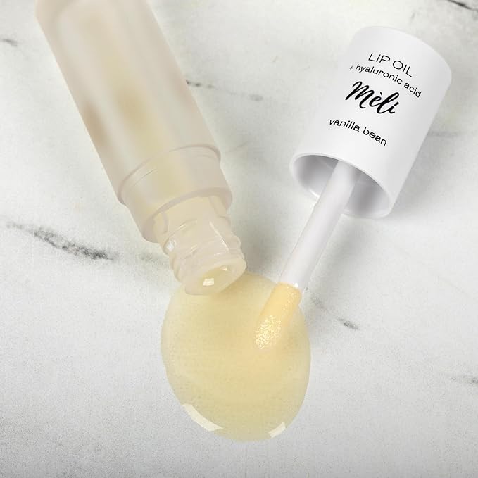 MÈLI Organic Lip Oil with Hyaluronic Acid | Clear Non-Sticky, Natural Lip Gloss, Moisturizing, Revitalizing and Rejuvenating (Vanilla Bean)