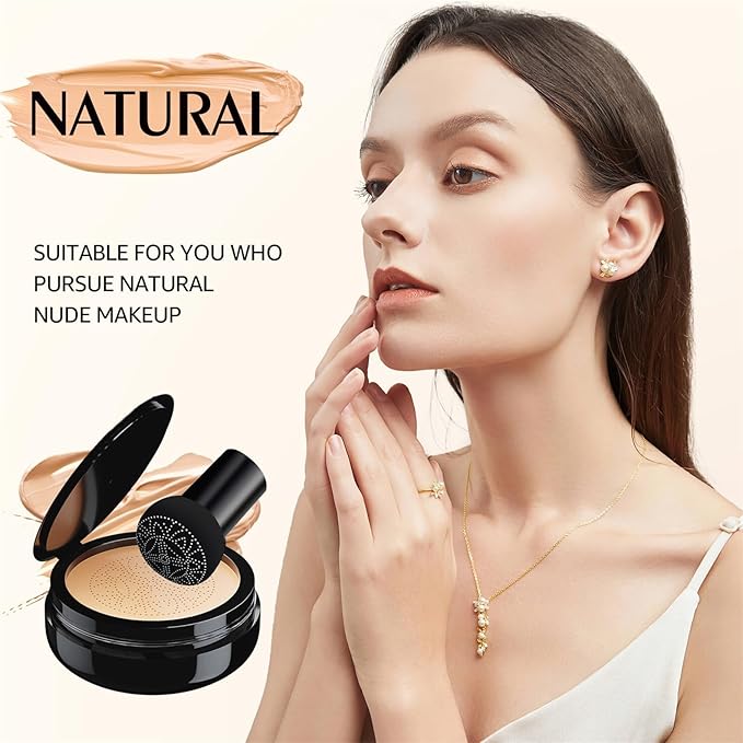 Mushroom Head Air Cushion CC Cream - Oil Control & Matte Screw Lid Concealer, Long-Lasting Coverage of Blemishes, Create a Flawless Base Makeup (Natural, 3.21 Ounce (Pack of 1))