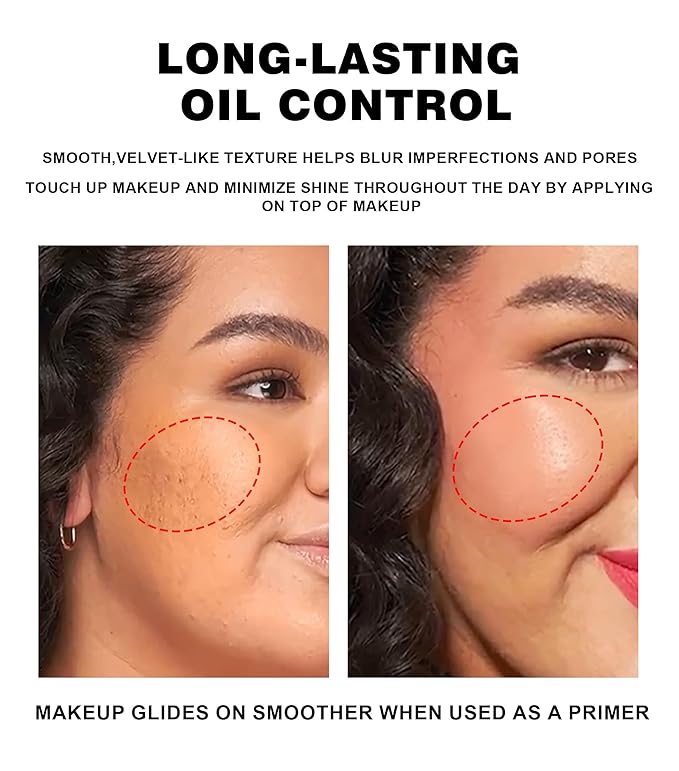 Poreless Face Blurring Primer & Oil Control Setting Powder Longwear 3D Blurring Balm, Waterproof Lightweight Flawless Skin Poreless Primer, Oil-Controlling Face Powder Soft Focus Effect
