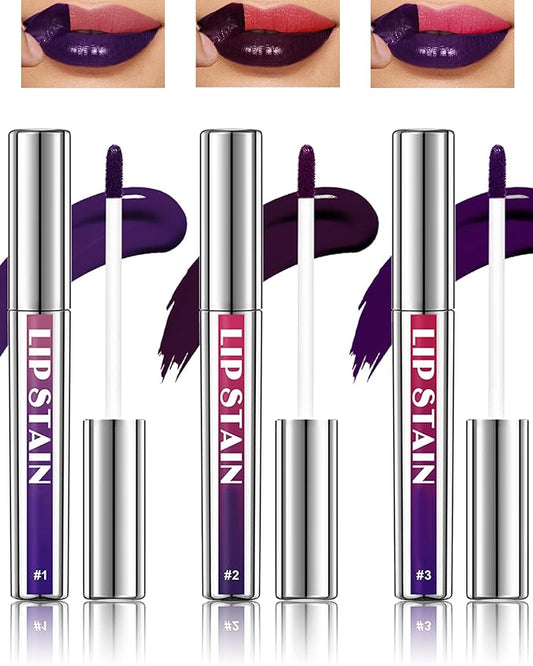 3Pcs Peel Off Lip Stain Tattoo Set, Long Lasting Lip Liner Stain Peel Off Matte Lip Gloss Nude Lipstick, Waterproof Smudge Proof High Pigmented Color Peel Off Lip Stain Tint Women Lip Makeup Gift