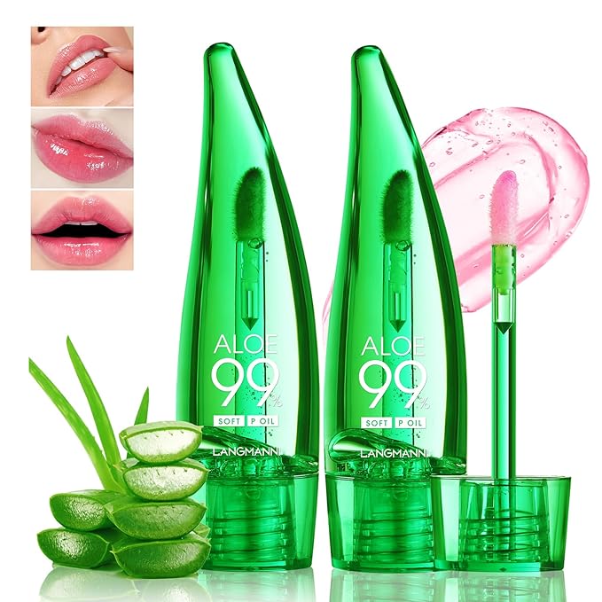 2 Pcs Aloe Vera Color Changing Lipstick Lip Oil Tinted, Pink Magic PH Temperature Color Changing Lip Gloss, Long Lasting Nutritious Lip Care Balm Moisturizer Plumper Makeup