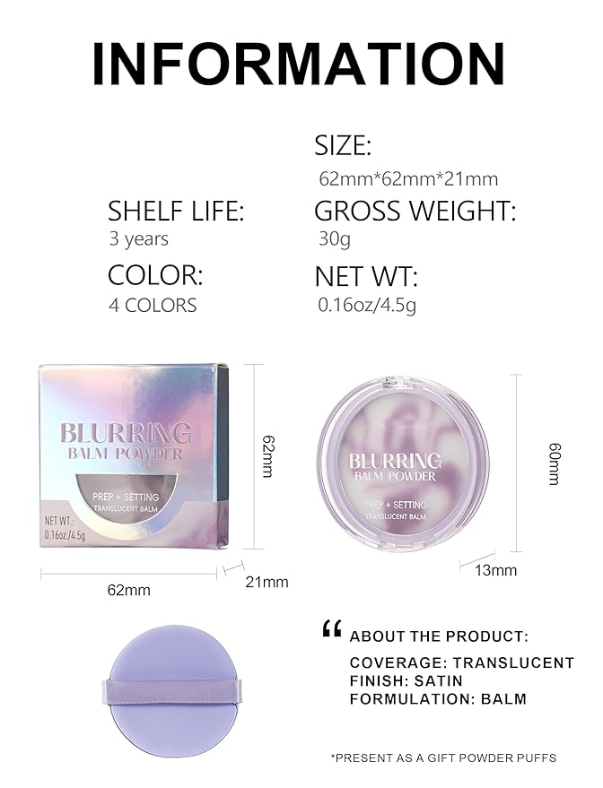 Lavender Face Matte Setting Powder, Oil Control Pressed Matte Blurring Balm, Pores & Fine Lines, Lavender Jelly Pressed Setting Balm with Mini Puff, Powder-free, #01 Fancy