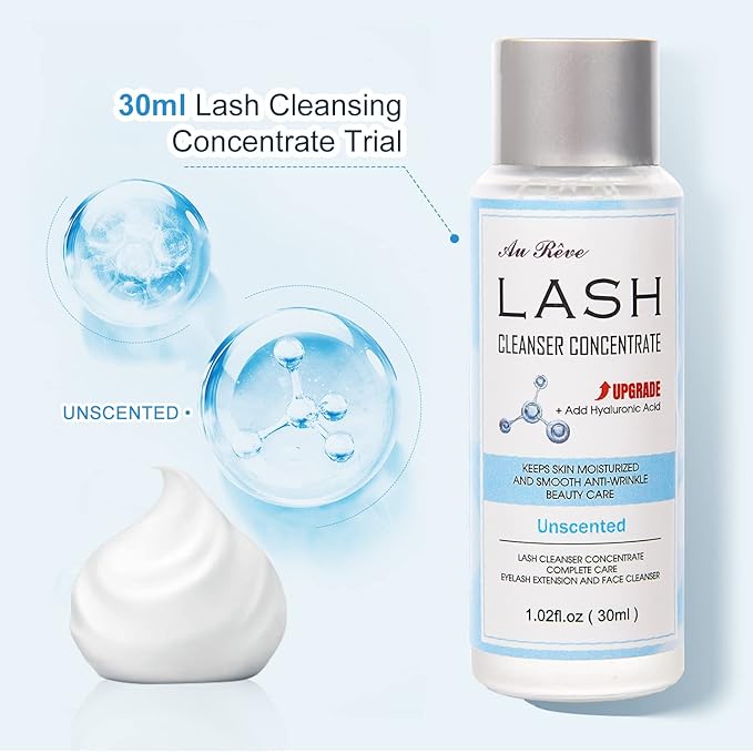 Lash Shampoo Concentrate 30ml Lash Cleanser Concentrate Add Hyaluronic Acid Oil-Free Lash Extension Shampoo Perfect for Salon,Unscented