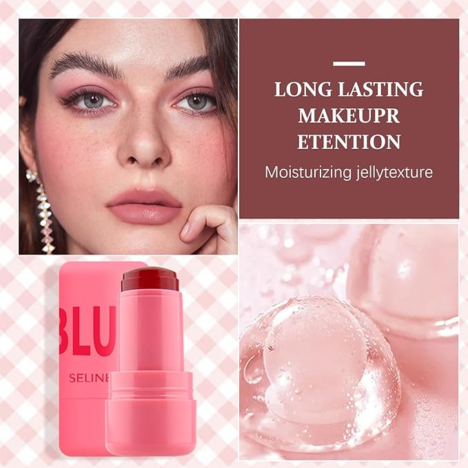 Jelly Blush Stick, Cream Blush & Tool 2-IN-1, Blendable Blushes Makeup For Eyes Lips Cheeks, Color Balm Natural and Creamy #SPLASH