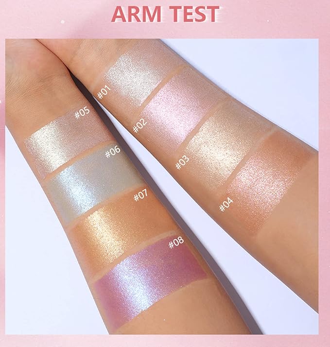 MAEPEOR Face Highlighter Palette 8 Colors Shimmer Glitter Pearl Highlighter Powder Sparkly Diamond Highlighting Palette for Face Cheek (05 Champagne Powder)