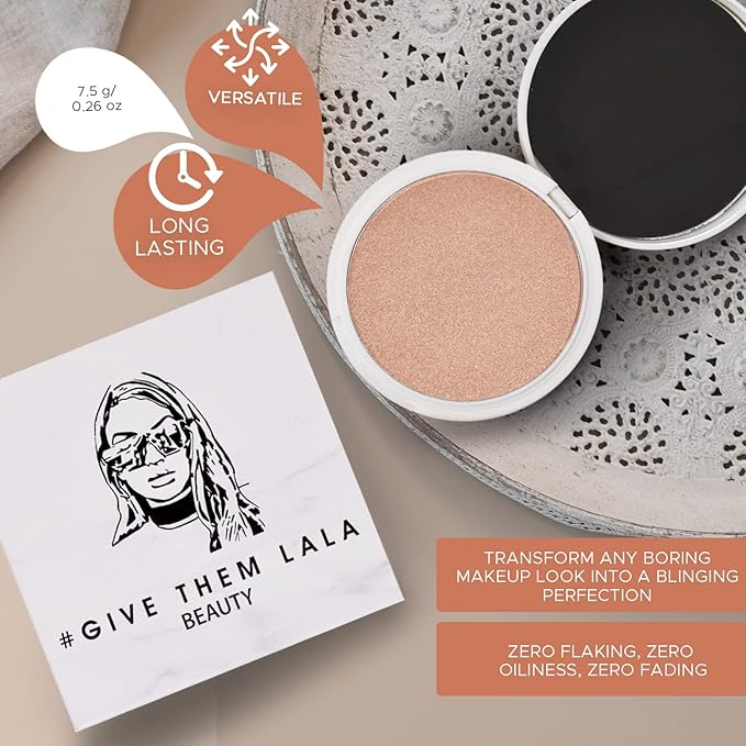 Pressed Highlighter By Give Them Lala- Highly Pigmented Powder Highlighter For Inner Corners, Cheekbones & Lips- Buildable Face Highlighter- Gluten-Free, Cruelty-Free & Vegan, Made In USA (Showstopper)