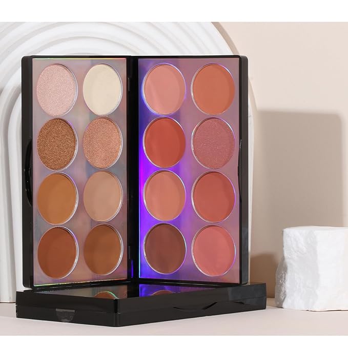 Blush Contour Highlighter Makeup Palette, 16 Color All-in-One Matte Shimmer Bronzer Facial illuminator Palette with Makeup Brush, Long Lasting and Soft Powder, Pro Makeup Powder Kit