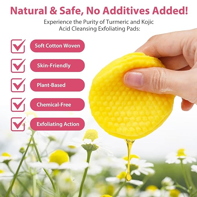 Turmeric Cleansing Pads 60 PCS, Kojic Acid and Turmeric Cleansing Pads, Turmeric Cleansing Pads for Dark Spots, Sugar Turmeric Exfoliating Cleansing Pads for Face and Body (2 pack) 