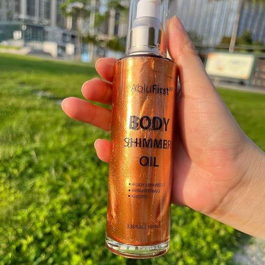 Shimmer Body Oil 100ml Face Glitter Summer Body Moisturizing Light Shimmering Glow Non-Sticky Party Body Luminizer and Illuminator Smooth (3.38 Fl Oz Pack of 1, Bronze Gold)