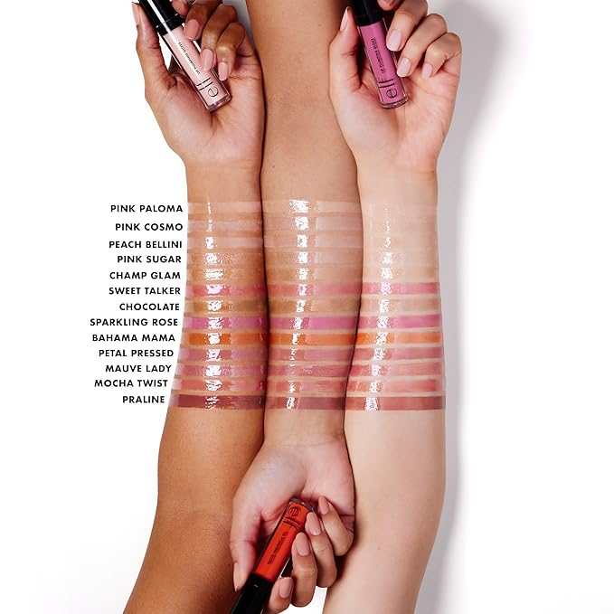 e.l.f. Lip Plumping Gloss, High-Shine Sheer Color, Hydrates & Creates Fuller Lips With Vitamin E, Vegan & Cruelty-Free, Chocolate Glaze, 0.1 Fl Oz