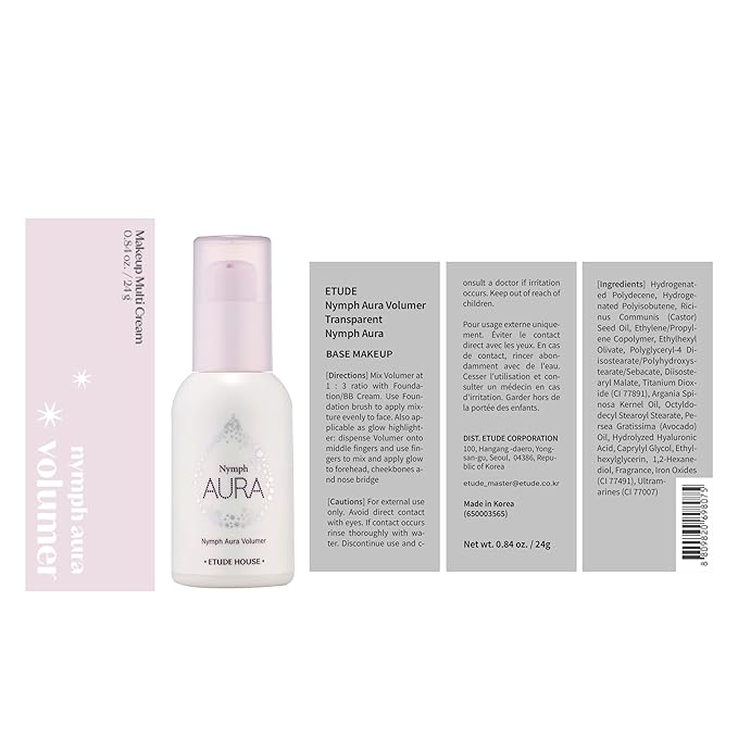 ETUDE Nymph Aura Volumer 24g (0.81Fl Oz) | Face Primer, Body Primer, Hydrating Radiant Cream, Restoring, Glow & Shiny Makeup Base, Smooth & Flawless Skin, Natural Finish, Kbeauty