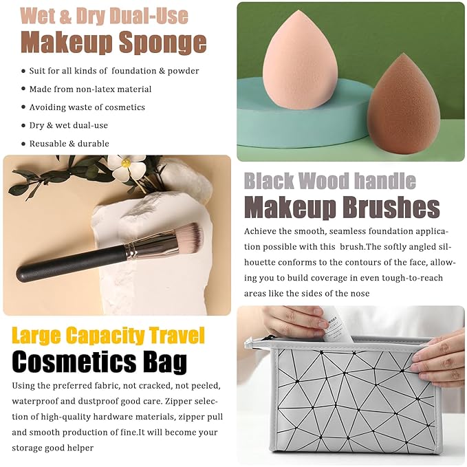 Naked Makeup Kit - Eyeshadow Palette, Liquid Foundation, Lipstick Set, Mascara, Makeup Brush, Sponge, Eyebrow Powder, Eyeliner Stamp, Primer, Contour Stick, Cosmetic Bag
