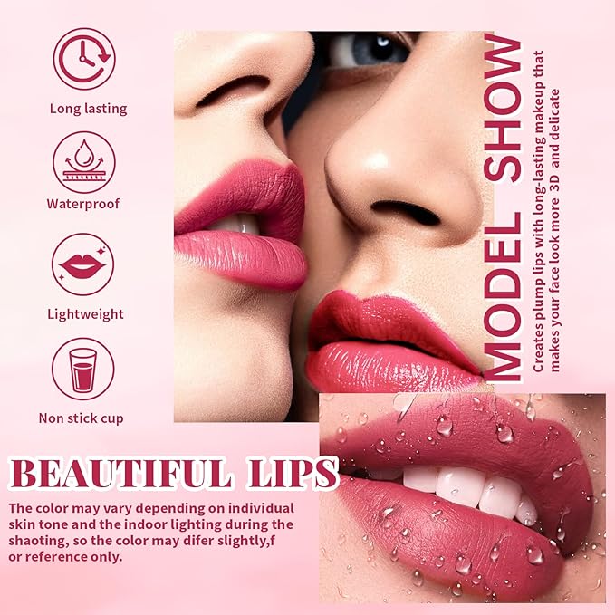 3 Colors Peel Off Lip Liner Stain, High Pigmented Long Wear Waterproof Magic Lip Stain Tattoo, Natural Matte Finish Lip Tint Pink Lip Gloss Set for Women, Non-Sticky Liquid Lipstick Lip Makeup