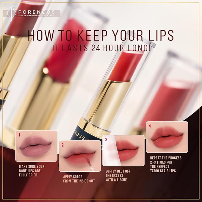 FORENCOS Long Lasting Waterproof Lip Stain Liquid Lipstick, Velvet Matte, Longwear, High Pigmentation, Tattoo Lips, Weightless, Smudge-proof, Non-Sticky, Korean Lip Tint Stain Makeup (11 Nouveau)