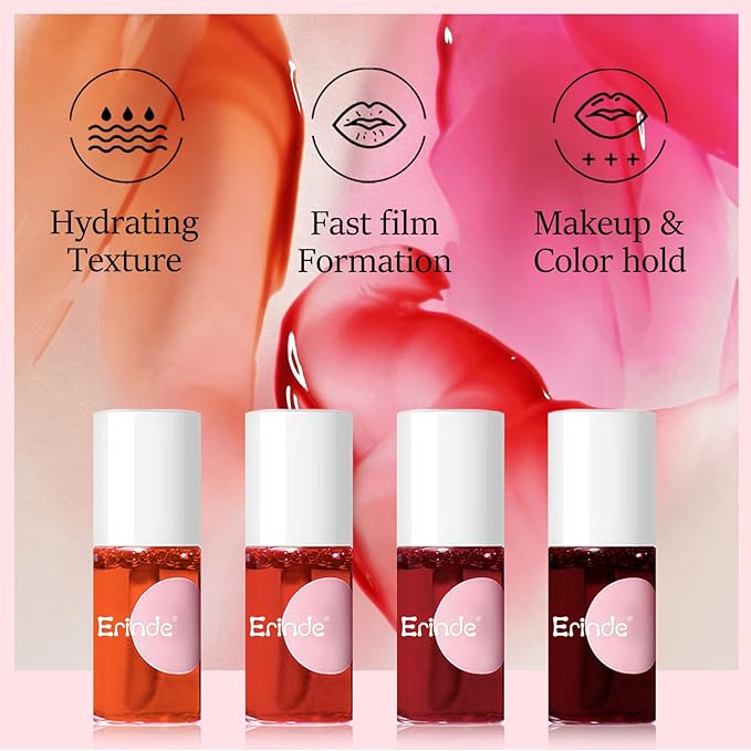 Erinde Water Lip Tint Stain, Mini Liquid Lipstick, Long Lasting Waterproof Lip & Cheek Stain, Non-Stick Cup Korean Lip Gloss, Lightweight, Transfer-Proof, Matte Finish Travel Size Lip Makeup
