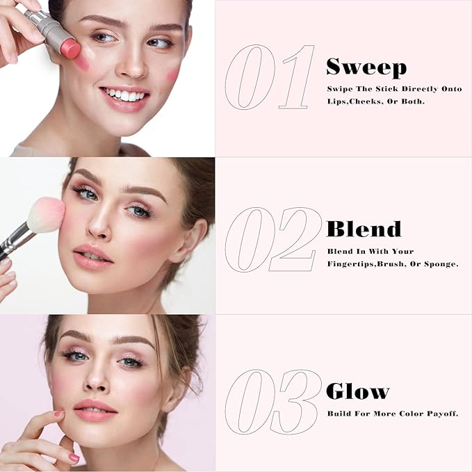 KIMUSE Highlighter Makeup Stick Duo, Cream Blush & Highlighter Trimming Stick, Creamy High Pigmented, Long Lasting, Vegan Face Make Up Sticks