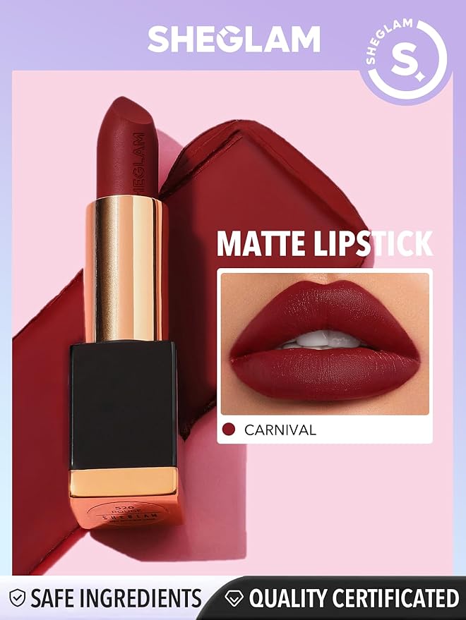 SHEGLAM Matte Allure Lipstick 20 Colors High Pigment Velvety Soft Long Lasting Lipstick - Carnival