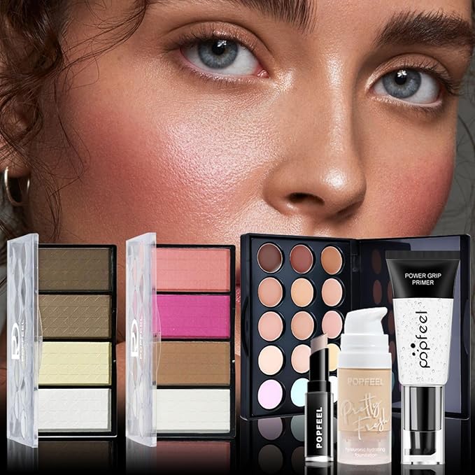 All in One Makeup Kit for Women Full Kit Girls Makeup Gift Sets Xmas Essential Bundle Include Eyeshadow Palette Lipstick Blush Concealer Eyeliner Mascara Foundation Brush Eyebrow Pencil