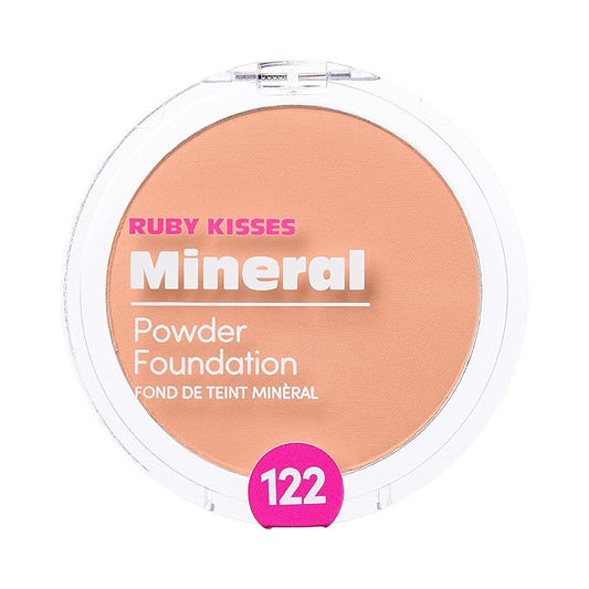 Ruby Kisses Mineral Pressed Powder Foundation, Medium to Full Coverage Natural Finish 0.35 Ounce (Creamy Beige)